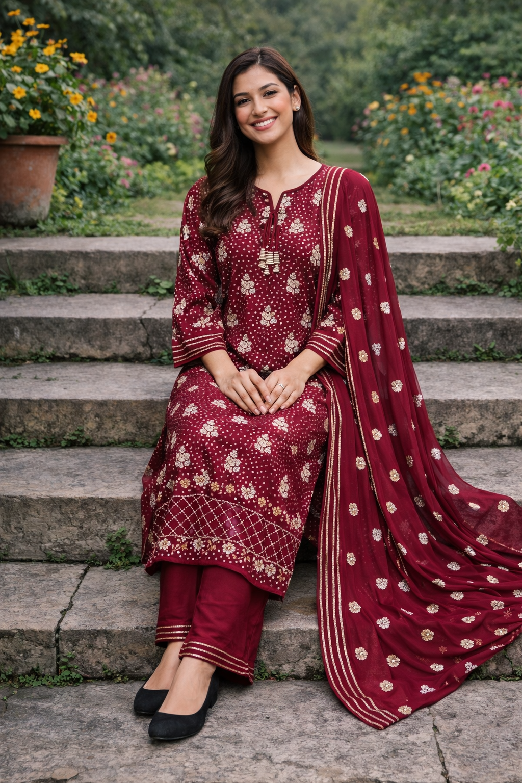Dark Maroon Velvet Fully Embroidered 3-Piece Stitched with Velvet Dupatta