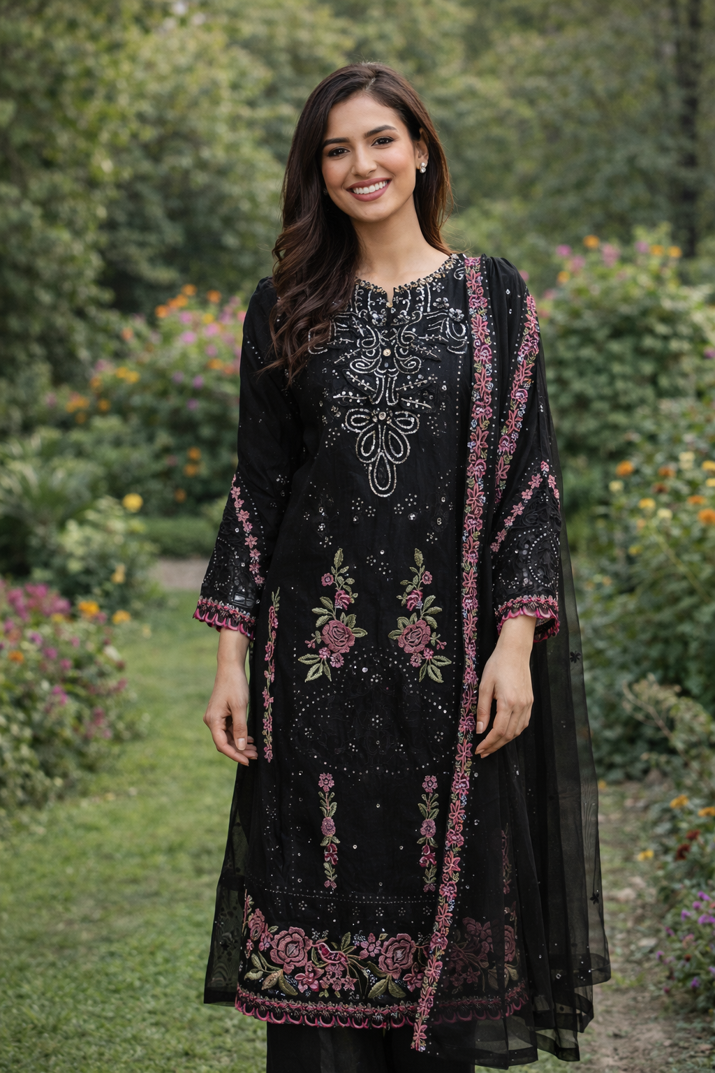 Royal Black with full Embroidered