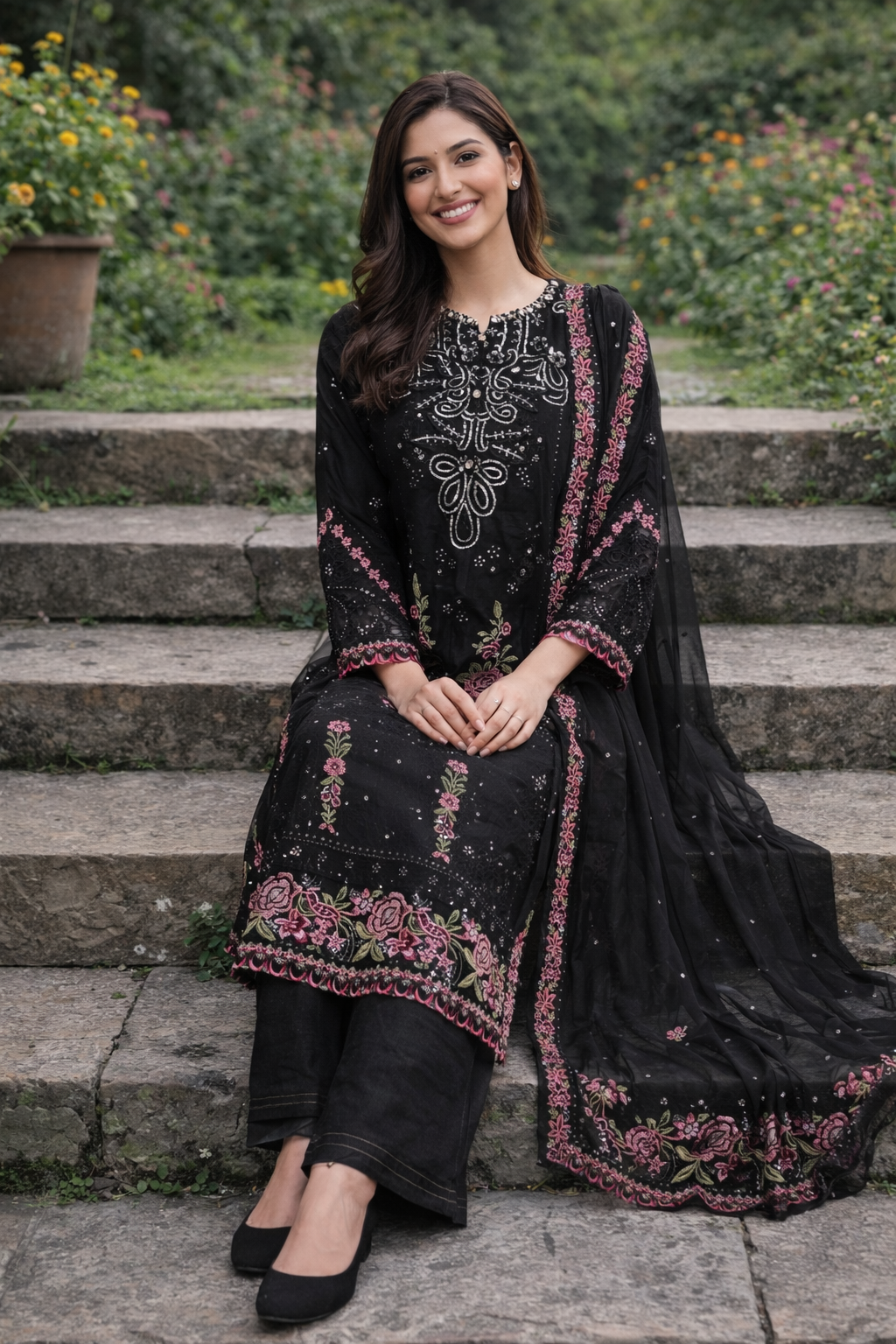 Royal Black with full Embroidered