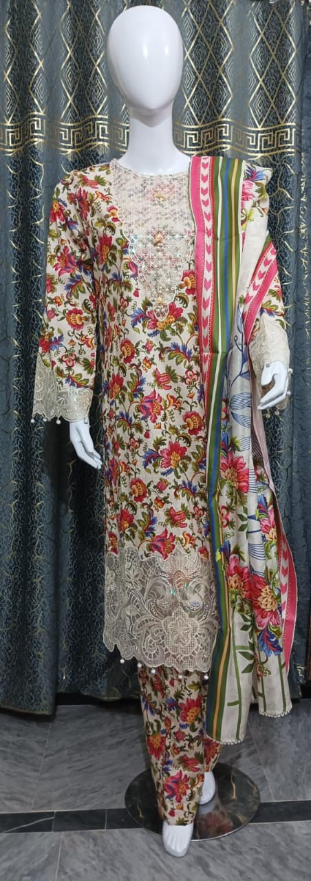 Soft Khader stitched 3 Piece with Embroidery patches