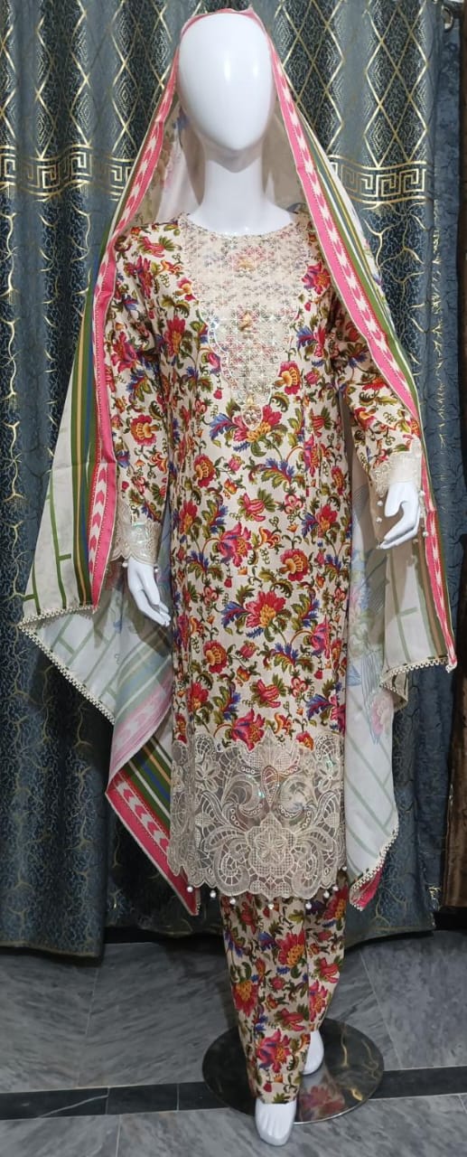 Soft Khader stitched 3 Piece with Embroidery patches