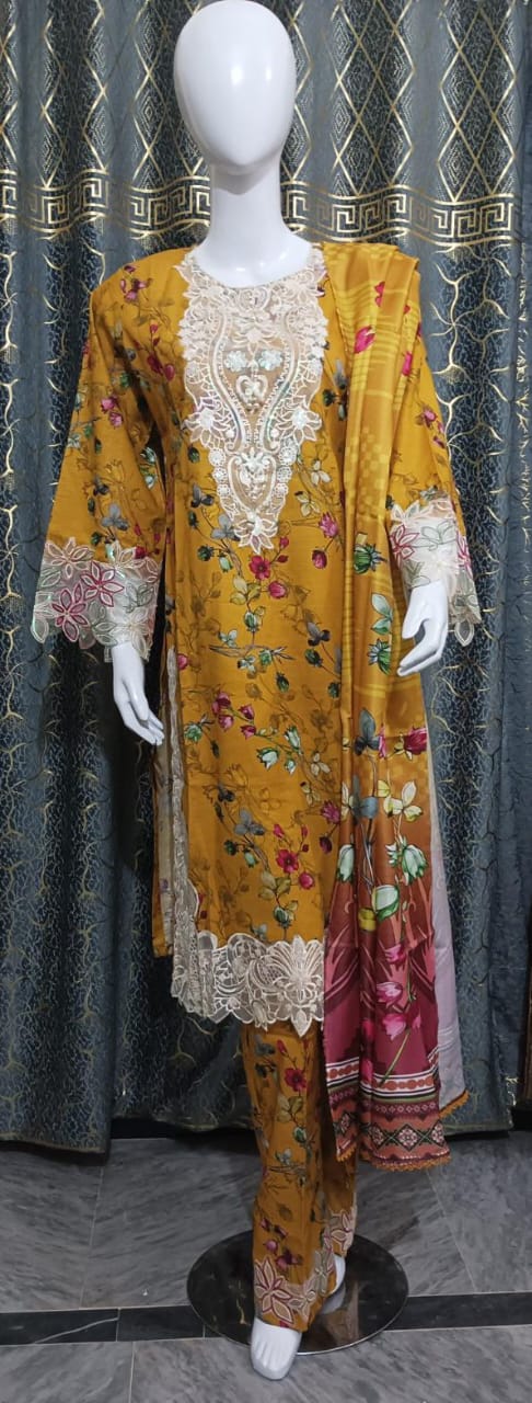 Soft Khader stitched 3 Piece with Embroidery patches