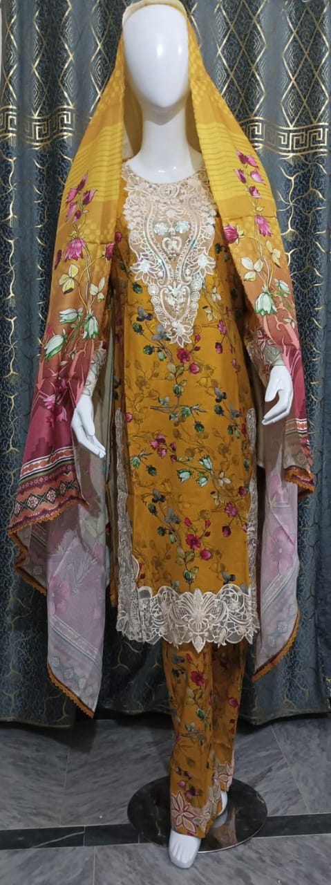 Soft Khader stitched 3 Piece with Embroidery patches