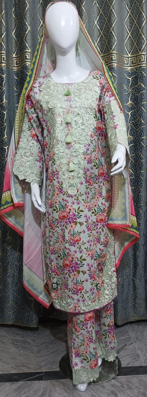 Soft Khader stitched 3 Piece with Embroidery patches