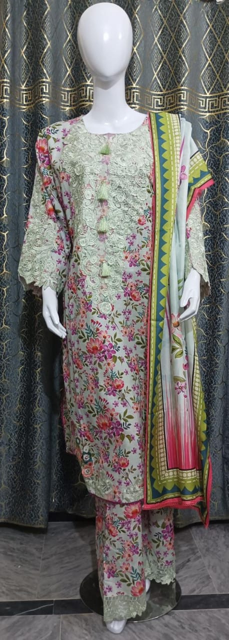 Soft Khader stitched 3 Piece with Embroidery patches