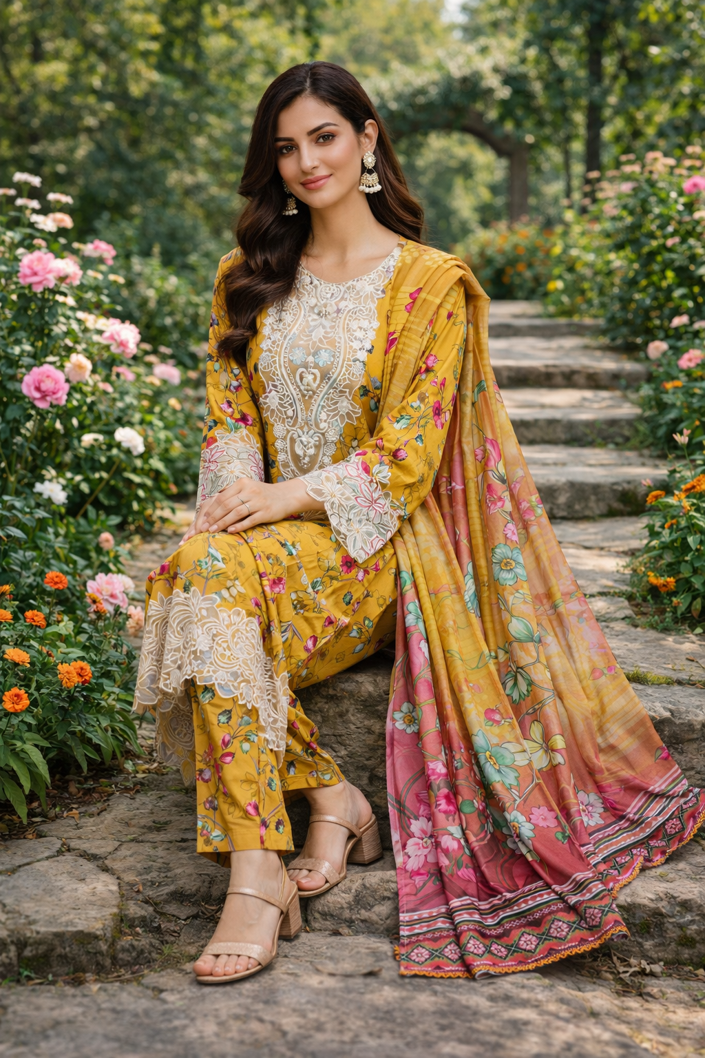 Soft Khader stitched 3 Piece with Embroidery patches