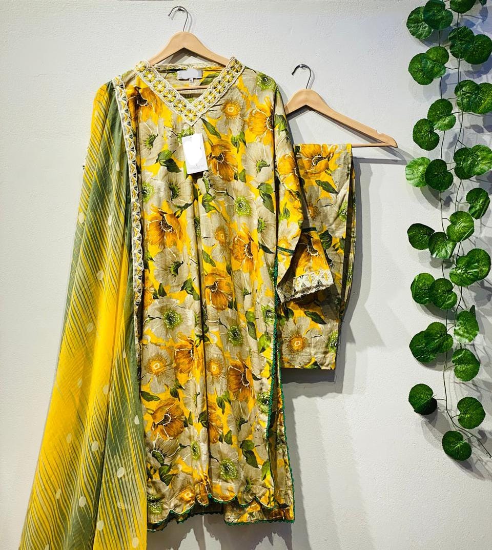 Lawn Stitched Branded suit with fully heavy Embroidered Patch work