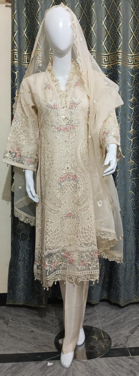 Soft Organza fully heavy embellished with Pearls work