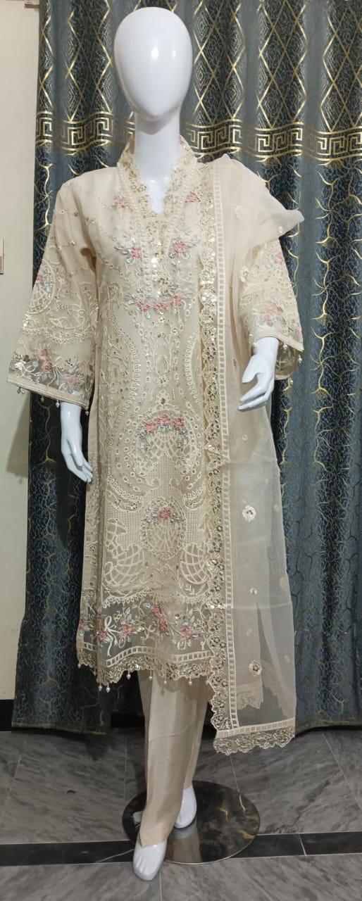 Soft Organza fully heavy embellished with Pearls work