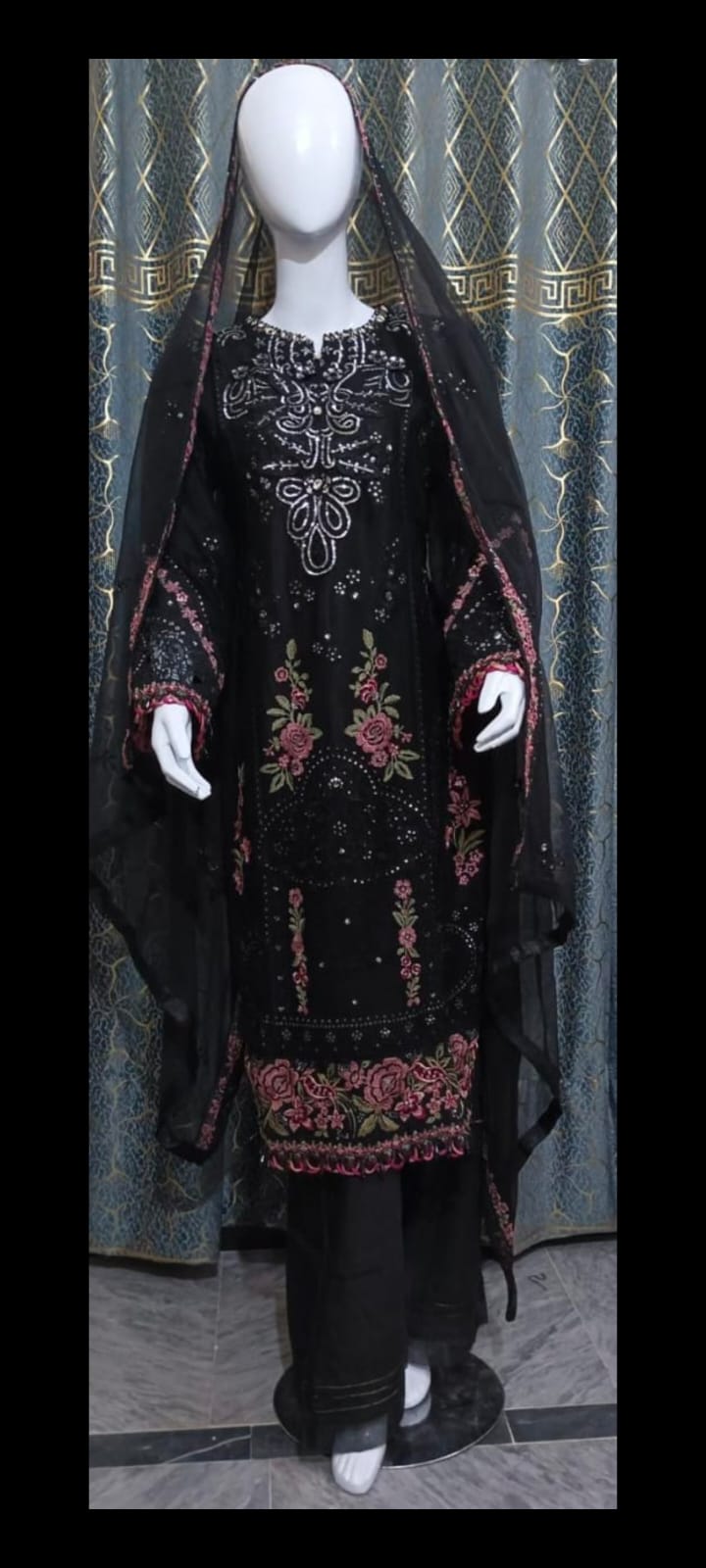 Royal Black with full Embroidered