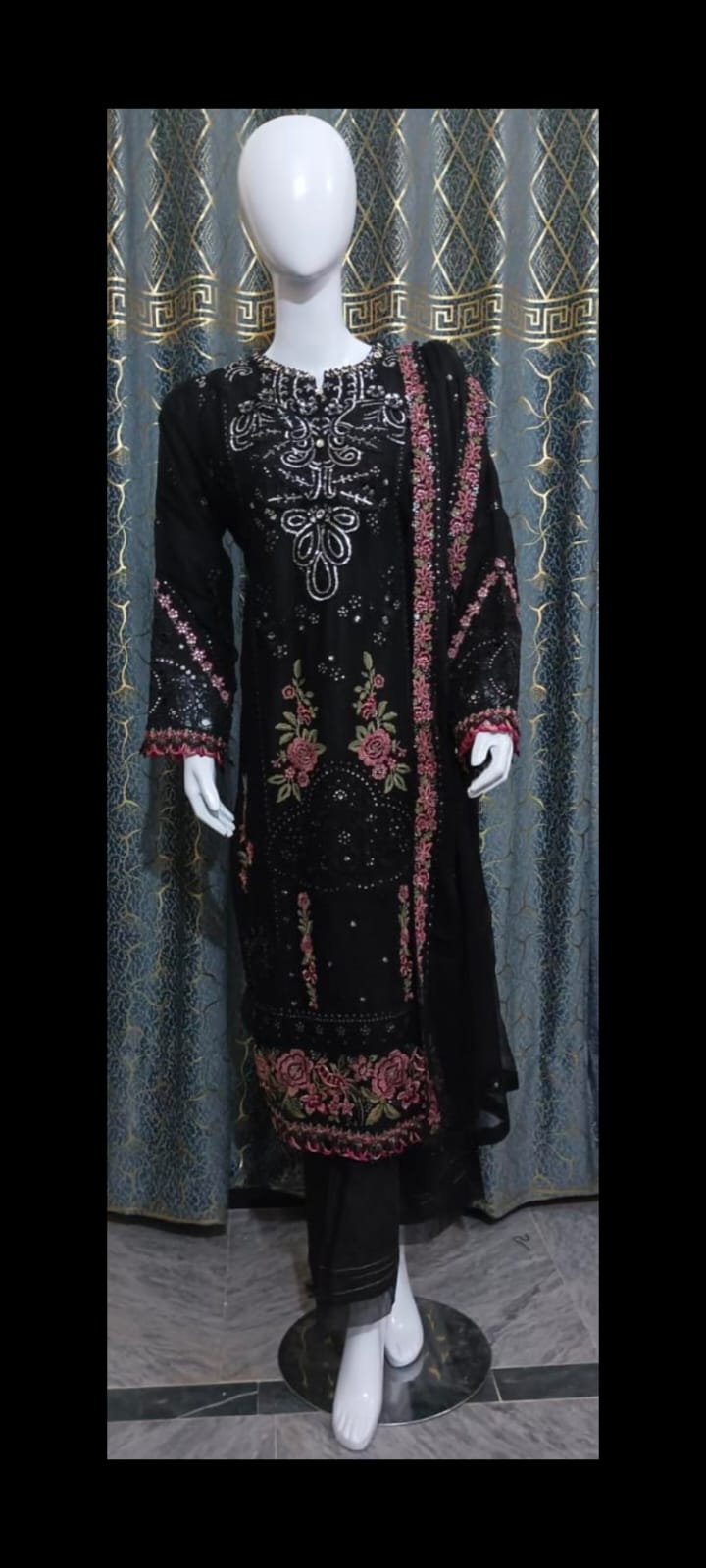 Royal Black with full Embroidered